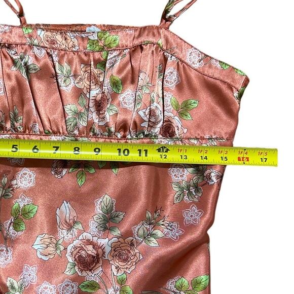VINTAGE Self Esteem Y2K Floral Satin Cami Pink Rose Print Adjustable Straps - Picture 6 of 7
